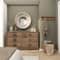 35" Cream Wooden Framed Wall Mirror with White Wash Effect